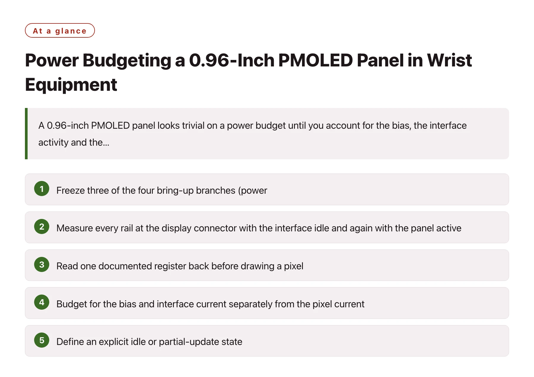 Power Budgeting a 0.96-Inch PMOLED Panel in Wrist Equipment——全文要点速览